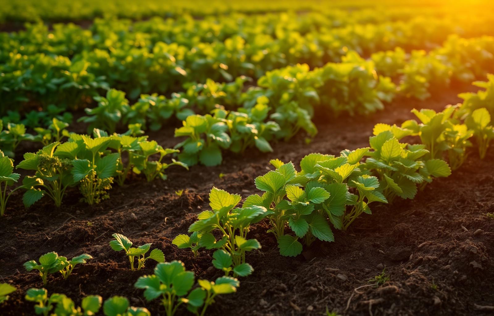 Organic farm at sunrise